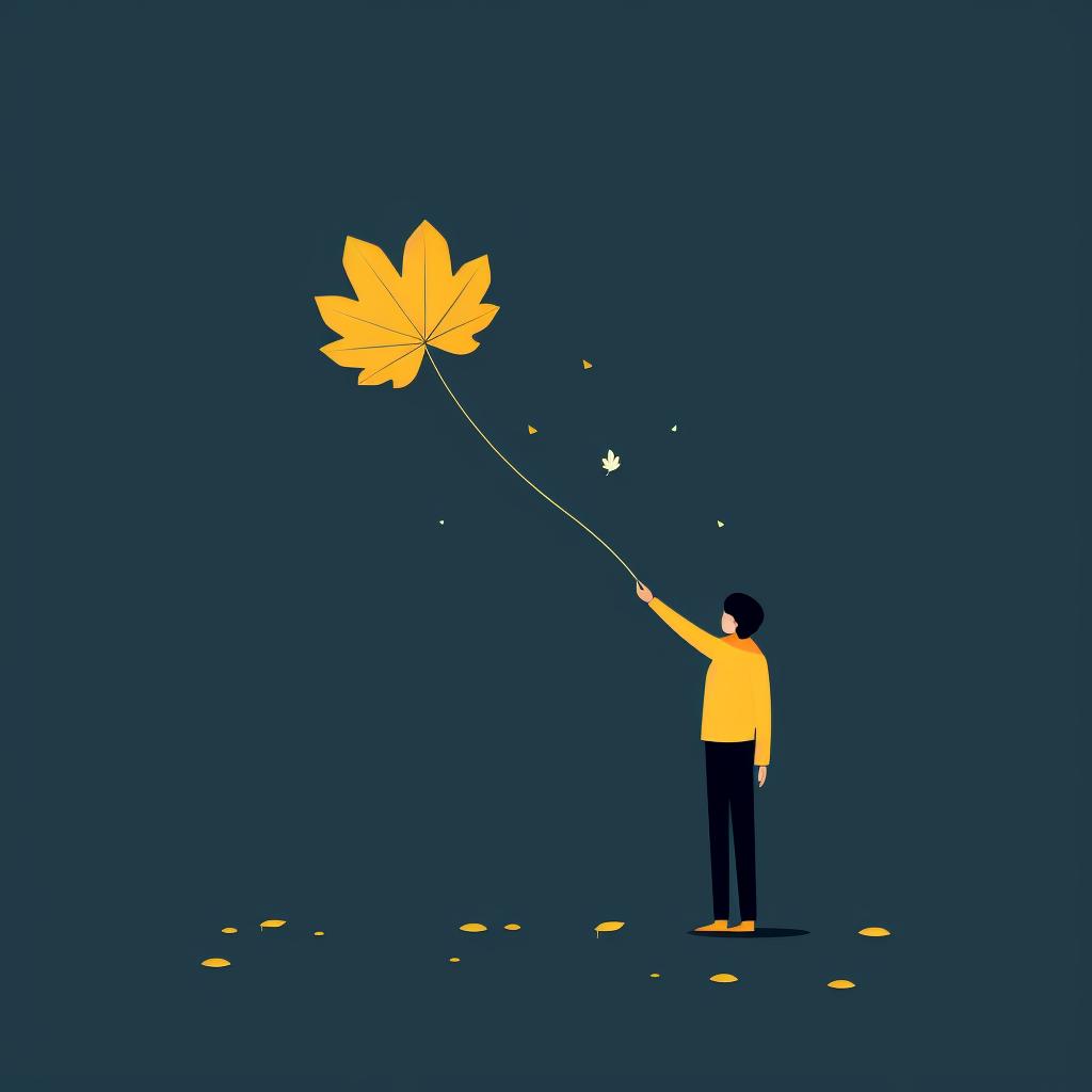 A person releasing a falling leaf