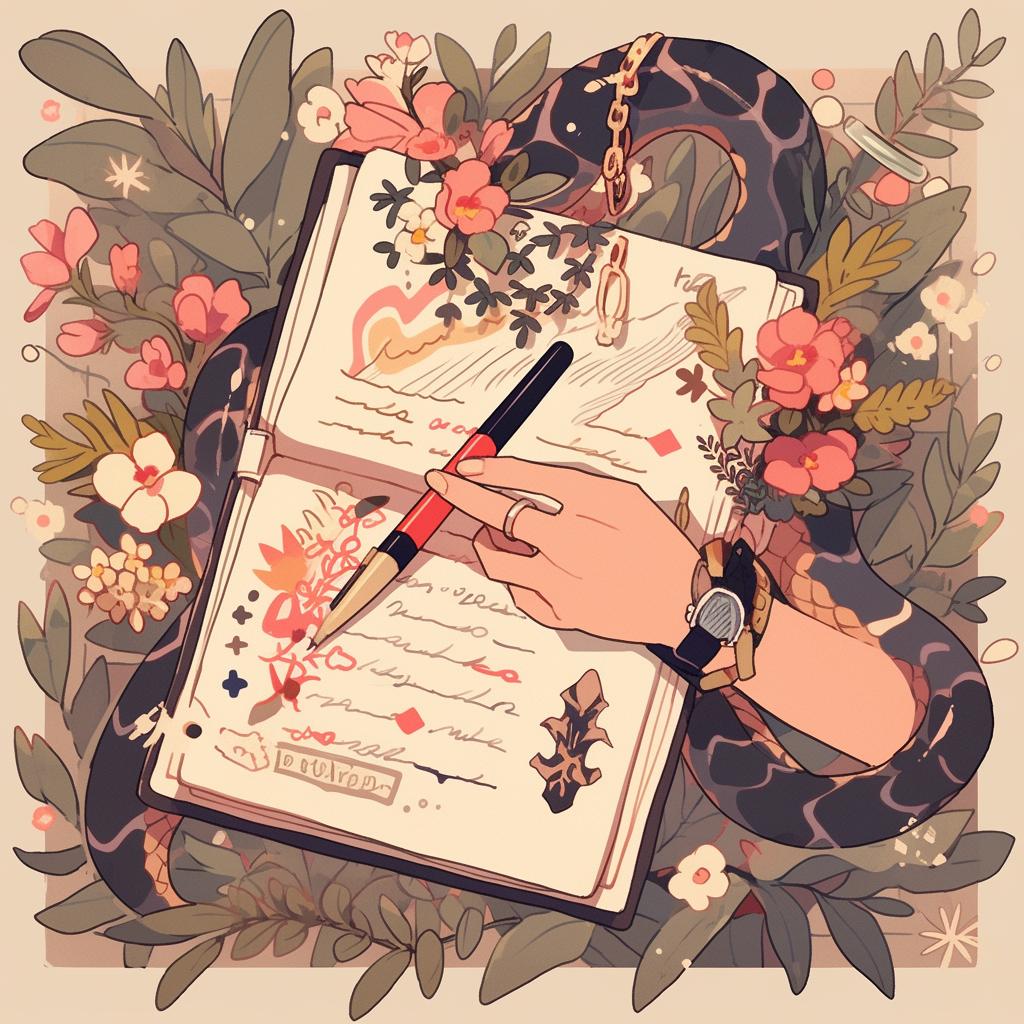 Person jotting down details of their snake dream in a journal