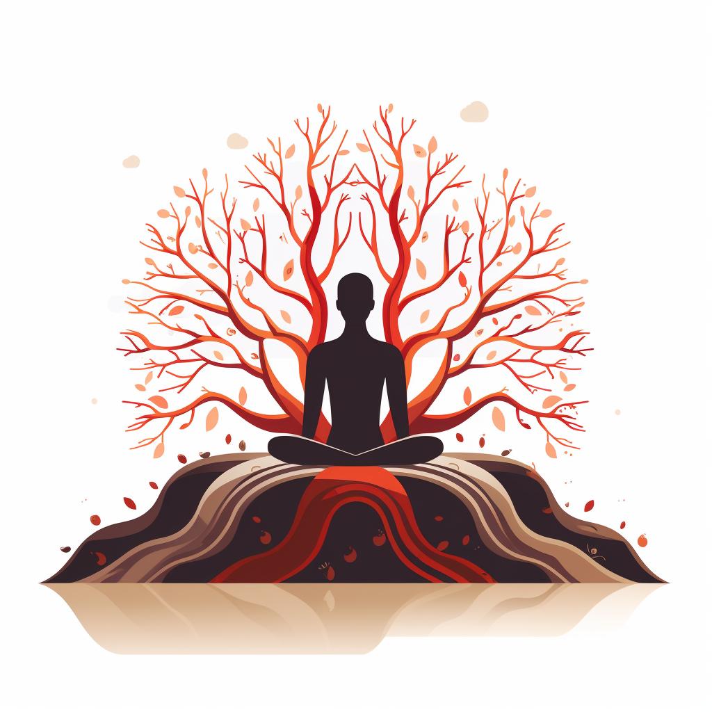 A person sitting in a meditative pose with roots extending into the earth