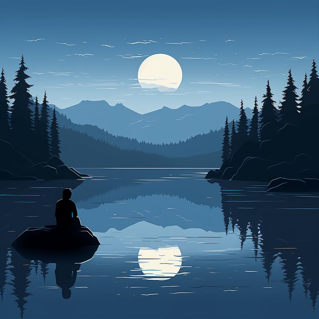 Person reflecting while looking at a serene lake