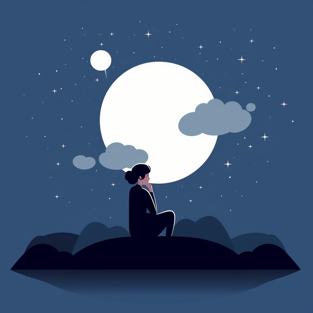 A person gazing at the moon with a thought bubble of their intention