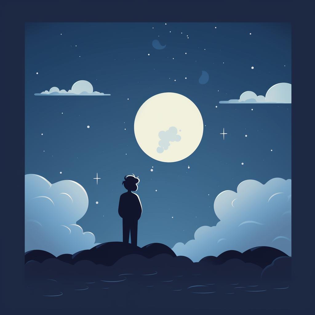 A person gazing at the moon, a thought bubble showing their intentions.